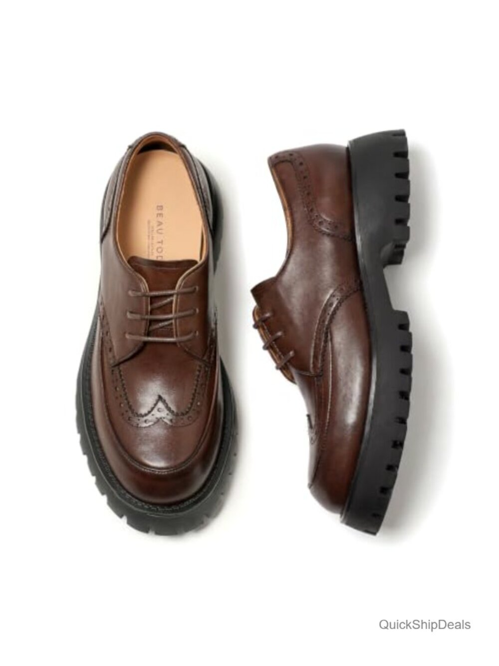 Women's Leather Wingtip Platform Oxfords Chunky Lace Up Dress Shoes